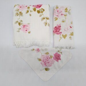 Vintage Stevens Utica and Hope Fashion Pink Roses Floral Pattern Towel